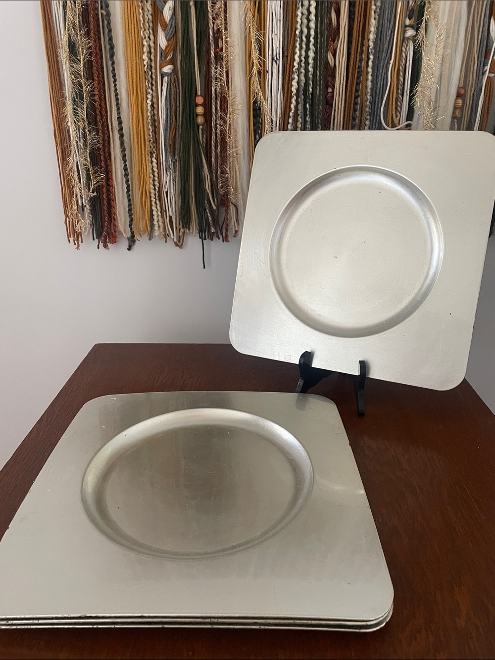 Silver Square Decorative Charger Plates - Set of 4
